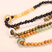 Natural Sandalwood Bead Bodhi Hoop 2-Layer Bracelets Women Men Vintage Plate Playing Hand String Around Fingers Hand Jewelry