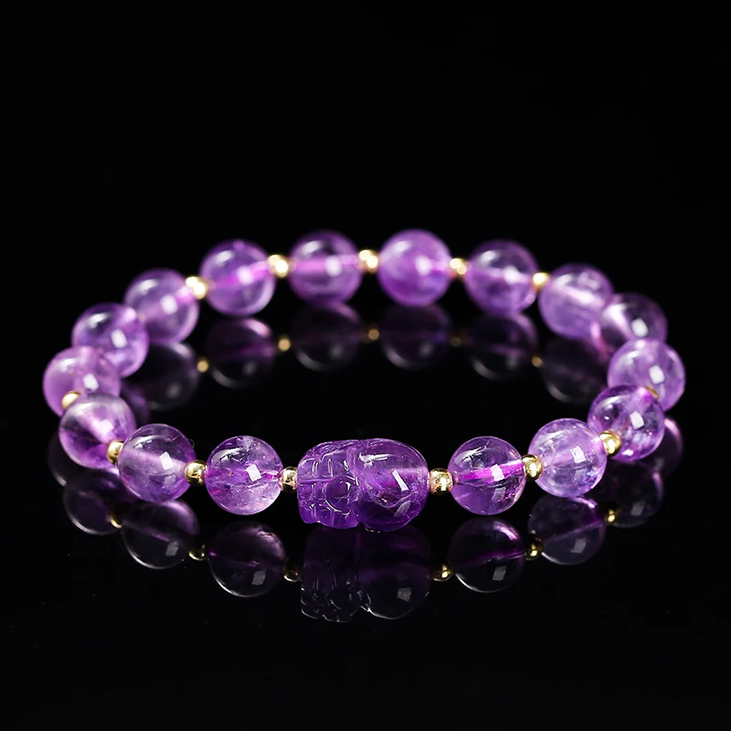 Natural Stone Amethyst Gray Moonstone Carved Wealth Pixiu Bead Bracelet Fengshui Women Luxury Lucky Handmade Stretch Bracelets Female