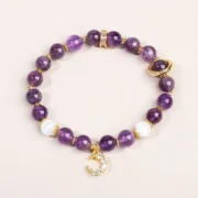 Natural Stone Amethyst Rock Quartz Copper Charm Bracelets Women Shiny Zircon Handmade Crystal Bracelets Female Party Gifts