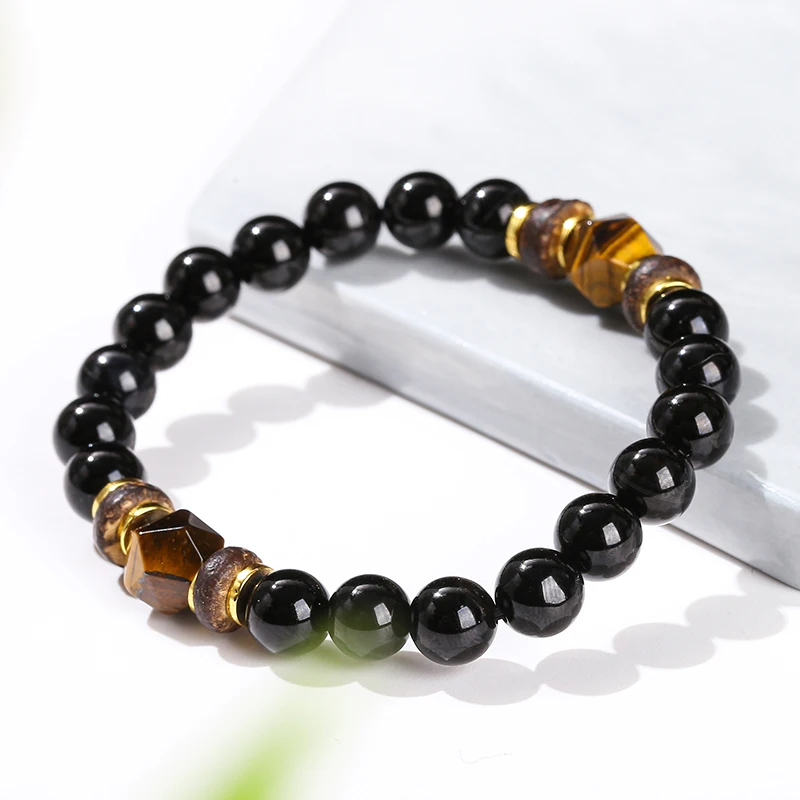 Natural Stone Black Agate Yellow Tiger Eye Faceted Bead Strand Bracelet Women Men Bohe Style Yoga Healing Energy Jewelry - Image 4