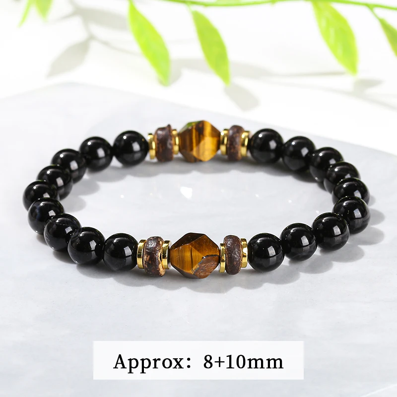 Natural Stone Black Agate Yellow Tiger Eye Faceted Bead Strand Bracelet Women Men Bohe Style Yoga Healing Energy Jewelry - Image 5