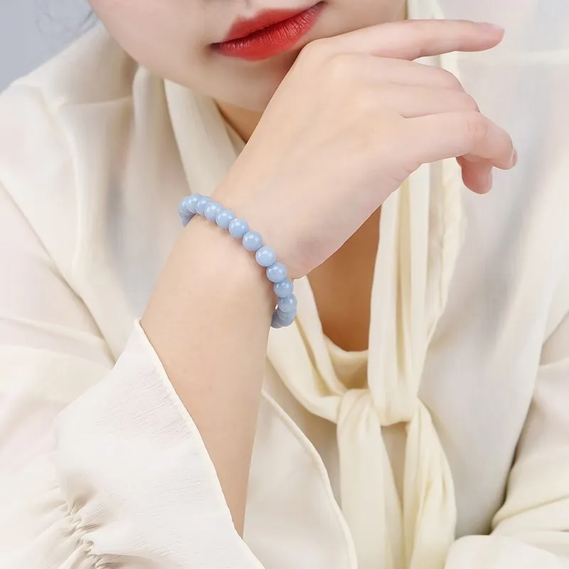 Natural Stone Blue Angelite Angel Bracelet Women Fashion 6 8 10mm Beads Single Elastic Romantic Crystal Bangles Yoga Jewelry - Image 3