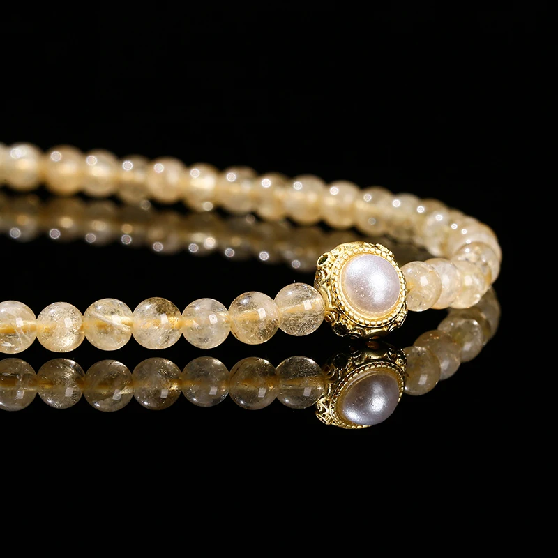 Natural Stone Citrine Amethyst Lucky Shell Bead Ring 2-Layer Bracelet Women Genuine Wealth Crystal Elastic Bangles For Female - Image 4