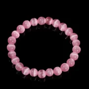 Natural Stone Dark Pink Cat Eyes Stone Strand Bracelet Women Simple Jewelry Gifts Round Bead Elastic Rope Bracelet For Girls