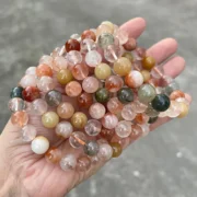 Natural Stone Dark Red Rutilated Quartz Colorful Crystal Charm Bracelets Women Simple Round Bead Stretch Healing Yoga Jewelry