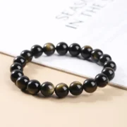 Natural Stone Gold Color Obsidian Irisation Bead Bracelet Women Men Charm Health Protect Healing Energy Bangles Yoga Jewelry