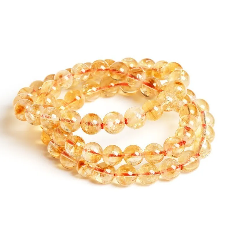 Natural Stone Golden Citrine Beaded Bracelets Men Women Yellow Quartz Reiki Healing Strand Bangles Fashion Wristband Jewelry