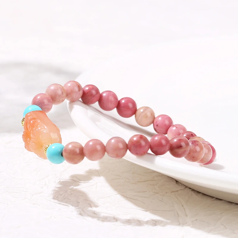 Natural Stone Rhodochrosite Bead Agate Carved Rectangular Bracelet Women Elegant Luxury Single Circle Yoga Energy Jewelry - Image 2