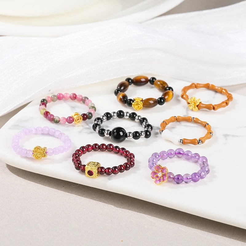 Natural Gemstone Small Bead Crystal Rings for Women Trendy Handmade Stretch Rings Reiki Healing Party Gifts Couple Jewelry - Image 2
