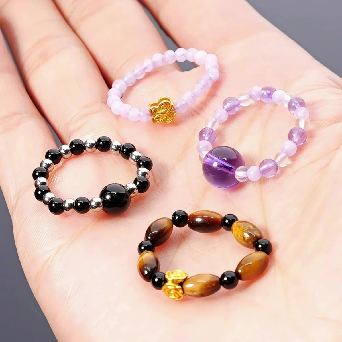 Natural Gemstone Small Bead Crystal Rings for Women Trendy Handmade Stretch Rings Reiki Healing Party Gifts Couple Jewelry - Image 4