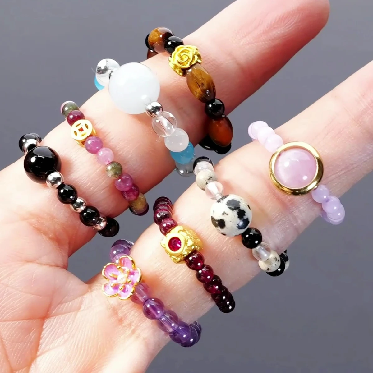 Natural Gemstone Small Bead Crystal Rings for Women Trendy Handmade Stretch Rings Reiki Healing Party Gifts Couple Jewelry - Image 5