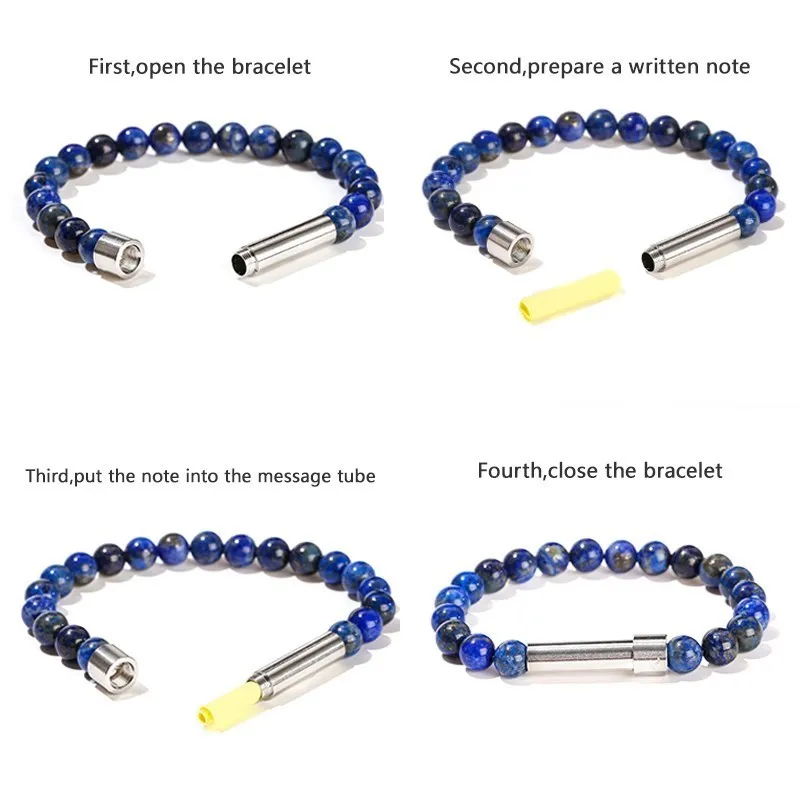 Natural Stone Stainless Steel Tube Secret Message Bracelet Women Men Cool Can Place Notes Mineral Friendship Couples Wishing Jewelry - Image 2