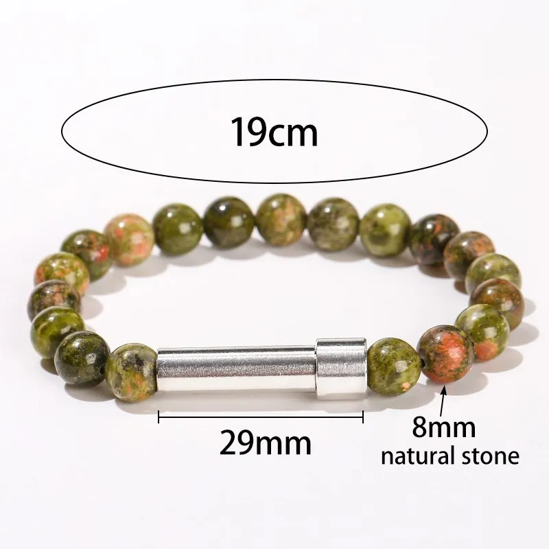 Natural Stone Stainless Steel Tube Secret Message Bracelet Women Men Cool Can Place Notes Mineral Friendship Couples Wishing Jewelry - Image 5