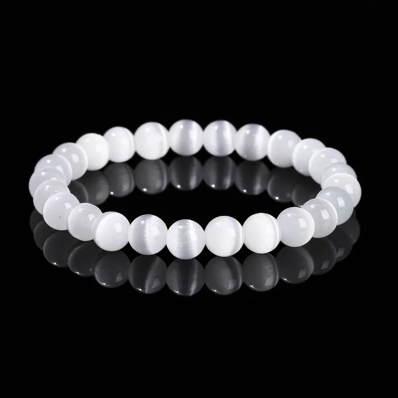 Natural Stone White Blue Yellow Cat Eyes Stone Round Bead Bracelets Women Trendy 6 8 10mm Elastic Rope Bracelet Yoga Jewelry - Image 5
