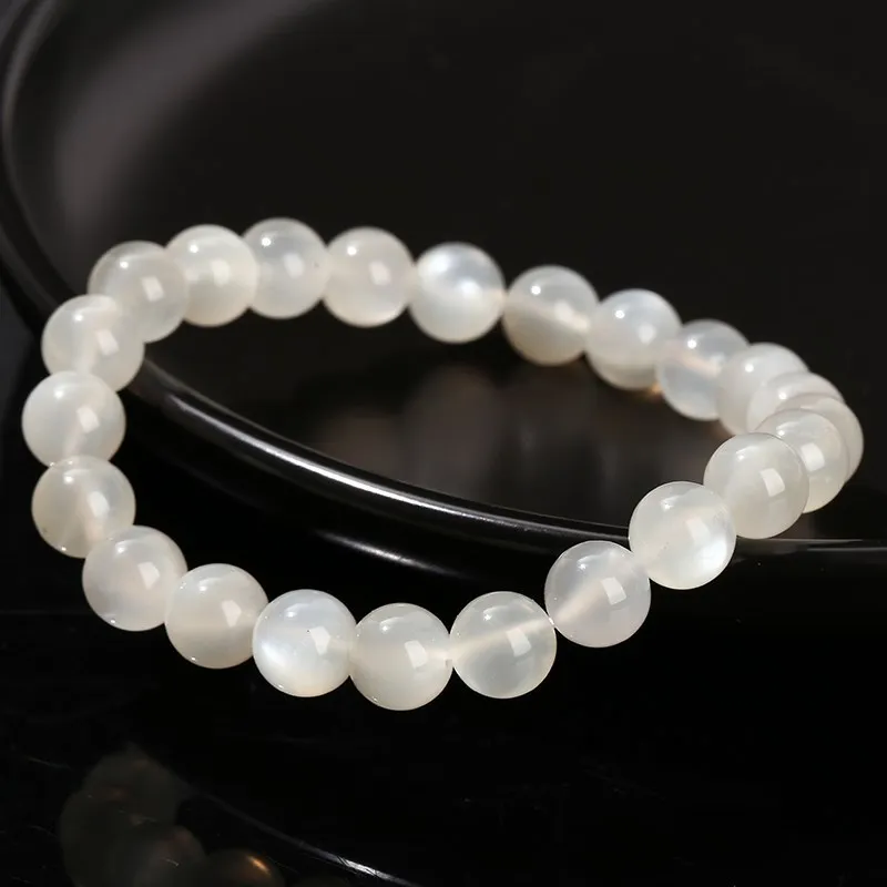 Natural Stone White Moonstone Beaded Bracelet Women Fashion Shiny Prayer Yoga Mala Prayer Balance Bangles Girlfriend Gifts - Image 4