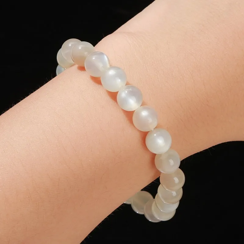 Natural Stone White Moonstone Beaded Bracelet Women Fashion Shiny Prayer Yoga Mala Prayer Balance Bangles Girlfriend Gifts - Image 5