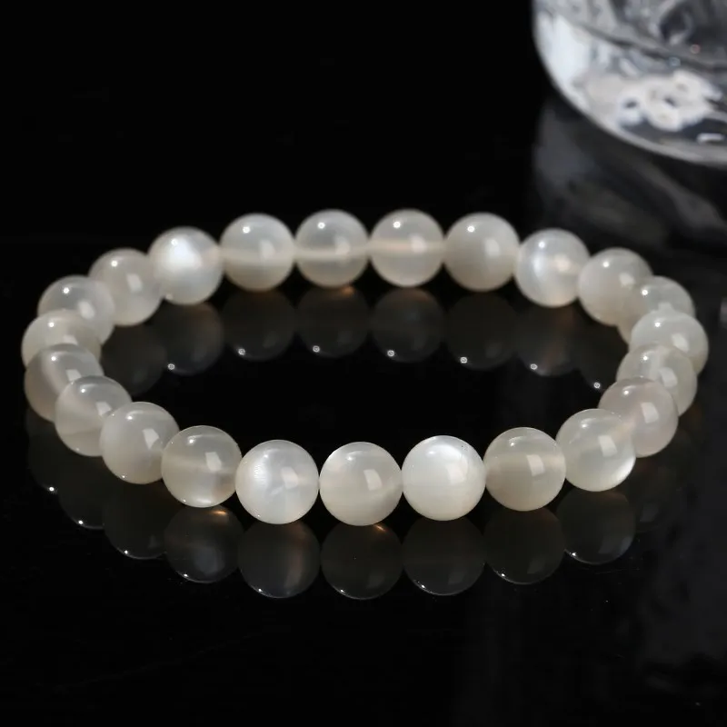 Natural Stone White Moonstone Beaded Bracelet Women Fashion Shiny Prayer Yoga Mala Prayer Balance Bangles Girlfriend Gifts