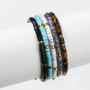 Natural Yellow Tiger Eye Stone Bead Woven Bracelet Polished Block Shape Adjustable Rope Lady's Gift Bracelet For Bestfriend