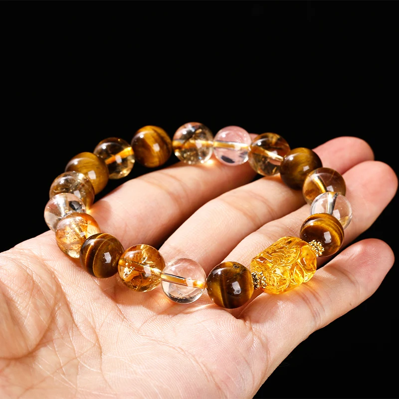 Natural Yellow Tiger Eye Stone Citrine Beeswax Pixiu Wealth Lucky Bracelet Women Men New Design Handmade Feng Shui Jewelry - Image 2