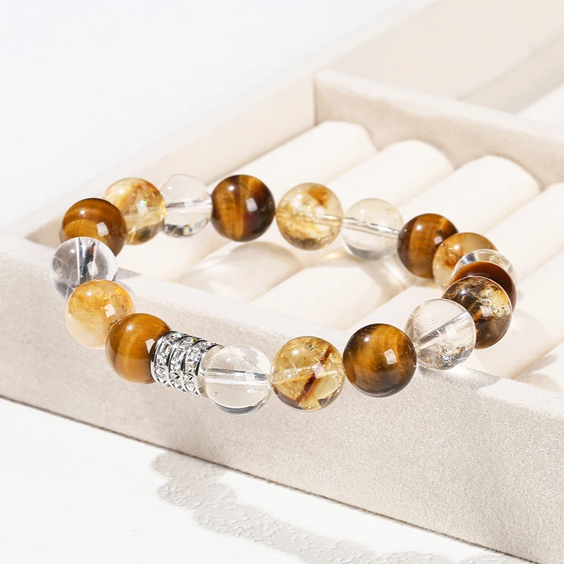 Natural Yellow Tiger Eye Stone Golden Quartz Mixed Wealth Lucky Bead Bracelet Women Men Lucky Bead Stretch Bangles Jewelry - Image 2