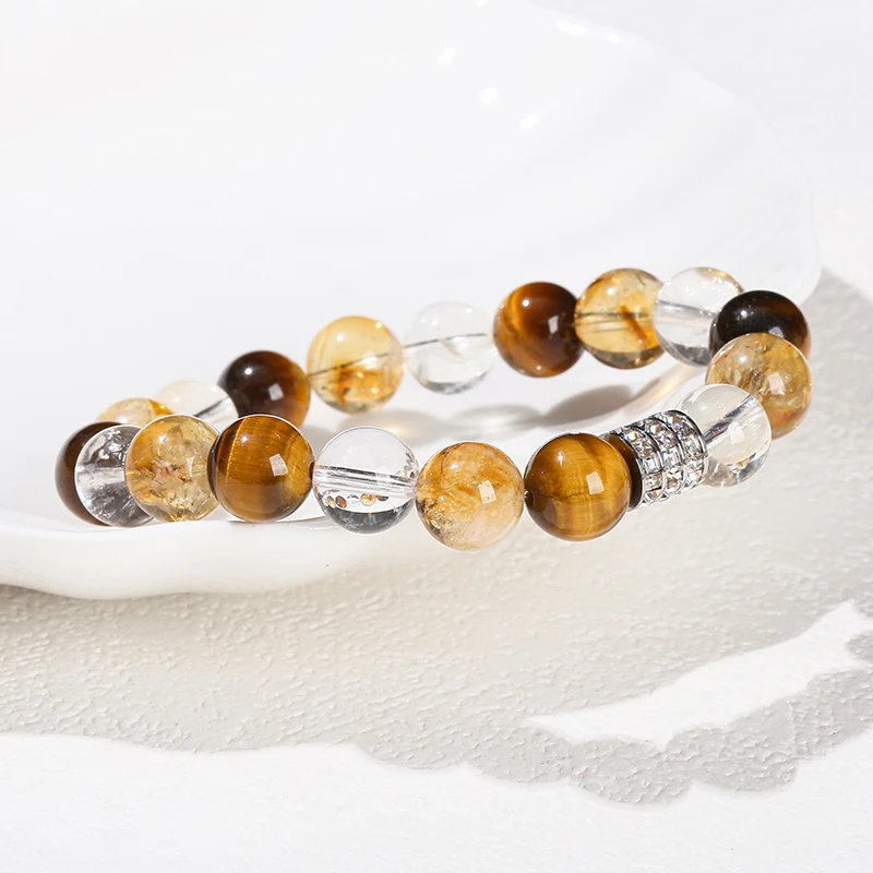 Natural Yellow Tiger Eye Stone Golden Quartz Mixed Wealth Lucky Bead Bracelet Women Men Lucky Bead Stretch Bangles Jewelry - Image 3