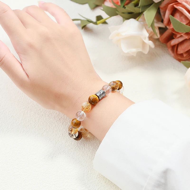 Natural Yellow Tiger Eye Stone Golden Quartz Mixed Wealth Lucky Bead Bracelet Women Men Lucky Bead Stretch Bangles Jewelry - Image 4