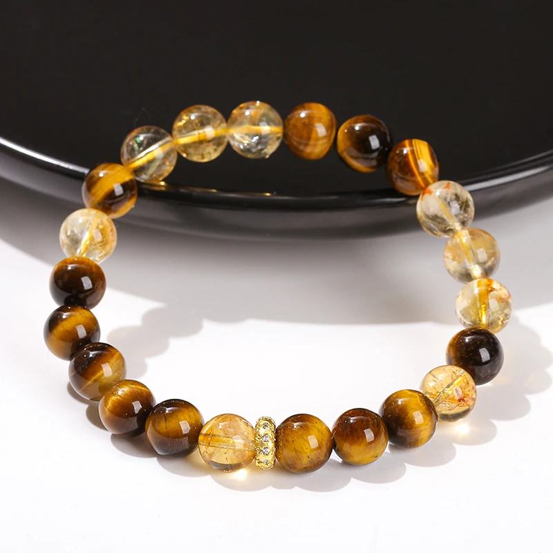 Natural Yellow Tiger Stone Golden Quartz Crystal Wealth Bracelet Women Men New Design Wealth Lucky Strand Bangles Energy Jewelry