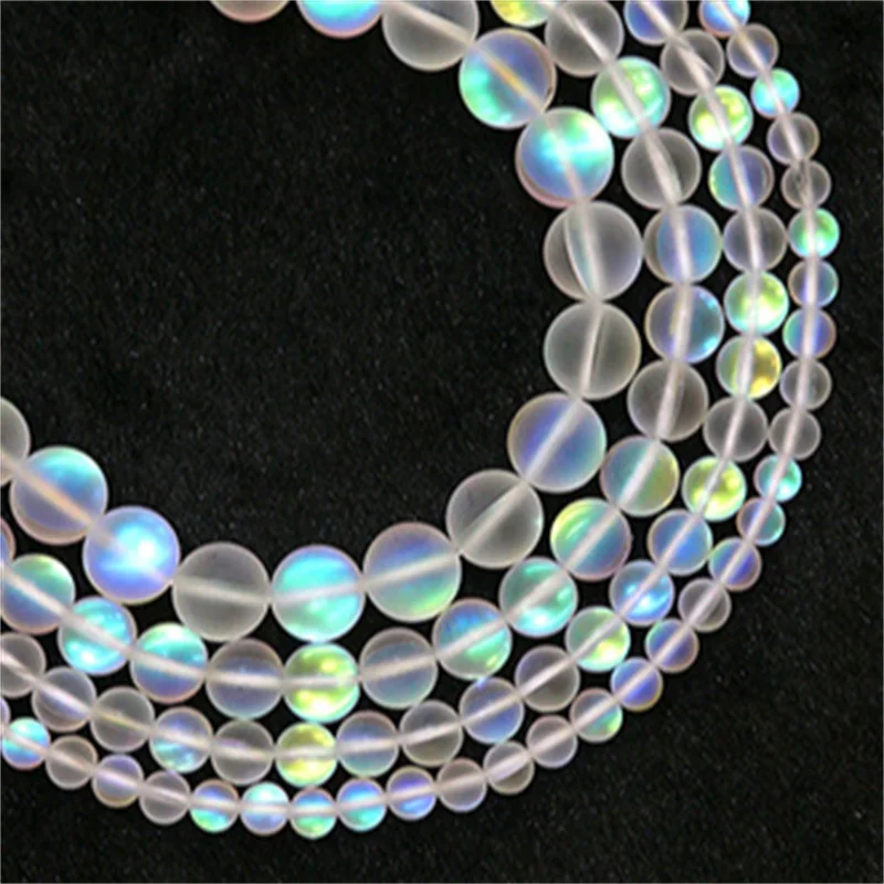 Matte Aurora Crystal Glass Beads Frosted Mystic Aura Mermaid Beads Round Moonstones for Bracelet Necklace Jewelry Making DIY - Image 2