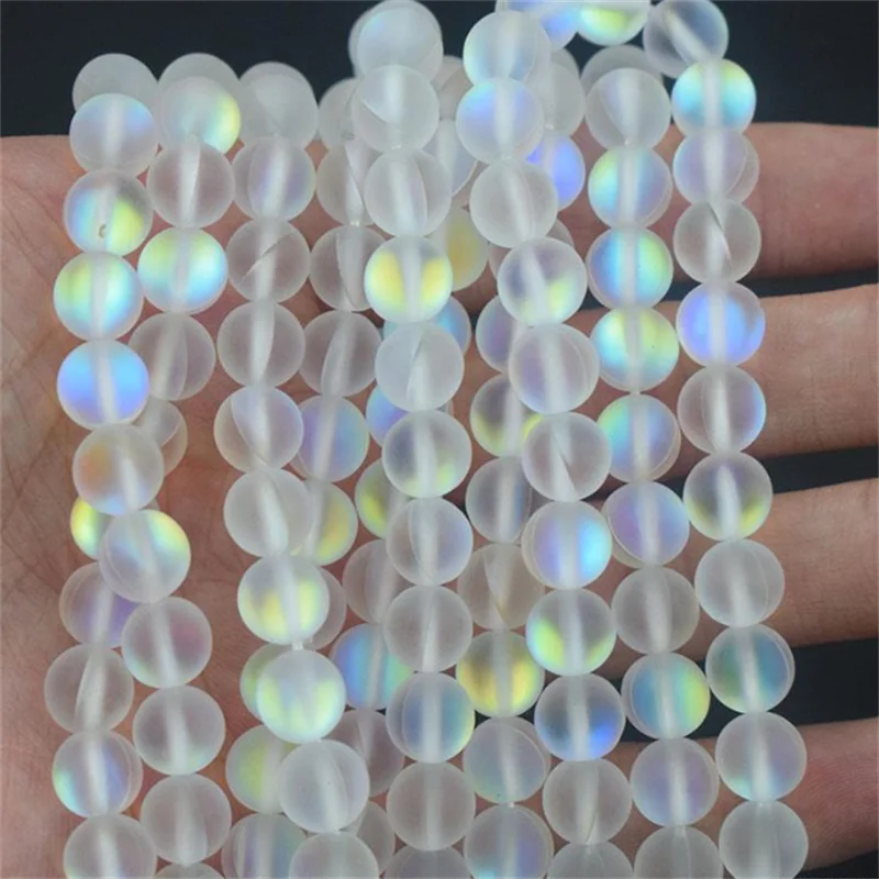 Matte Aurora Crystal Glass Beads Frosted Mystic Aura Mermaid Beads Round Moonstones for Bracelet Necklace Jewelry Making DIY - Image 3