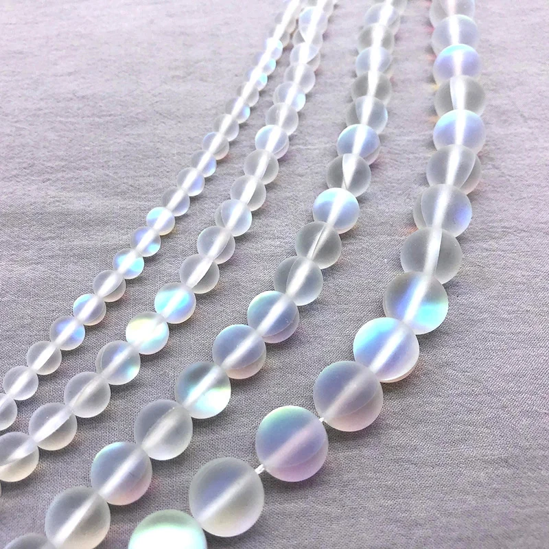 Matte Aurora Crystal Glass Beads Frosted Mystic Aura Mermaid Beads Round Moonstones for Bracelet Necklace Jewelry Making DIY - Image 5