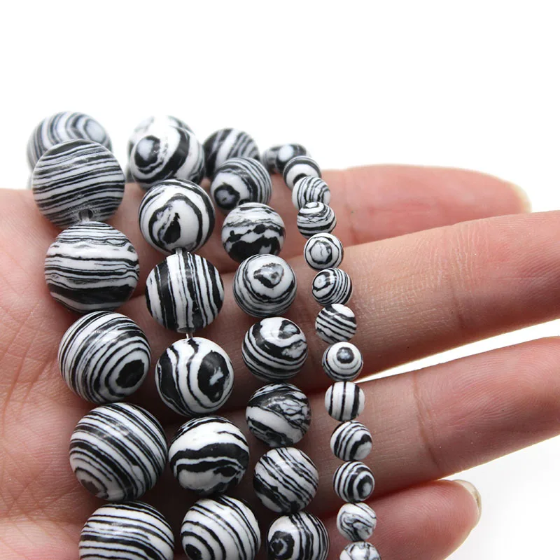 Natural Round stone Beads White Black Malachite Spacer Beads For jewelry Making DlY Bracelet Necklace Accessories 6/8/10mm - Image 2