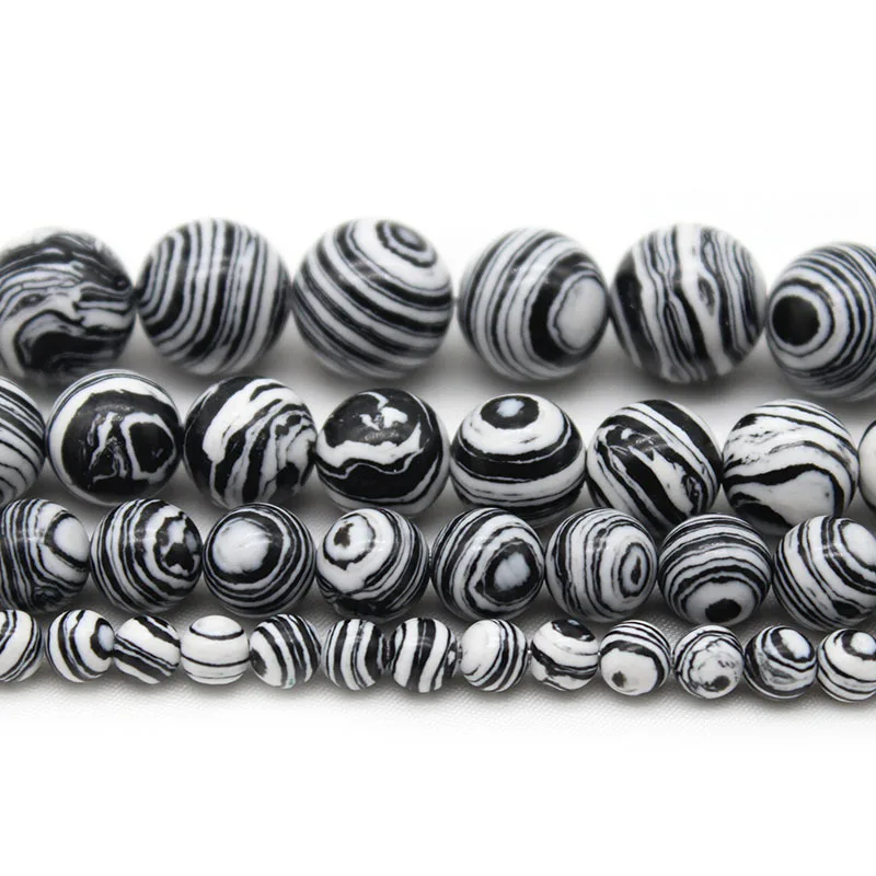 Natural Round stone Beads White Black Malachite Spacer Beads For jewelry Making DlY Bracelet Necklace Accessories 6/8/10mm - Image 3