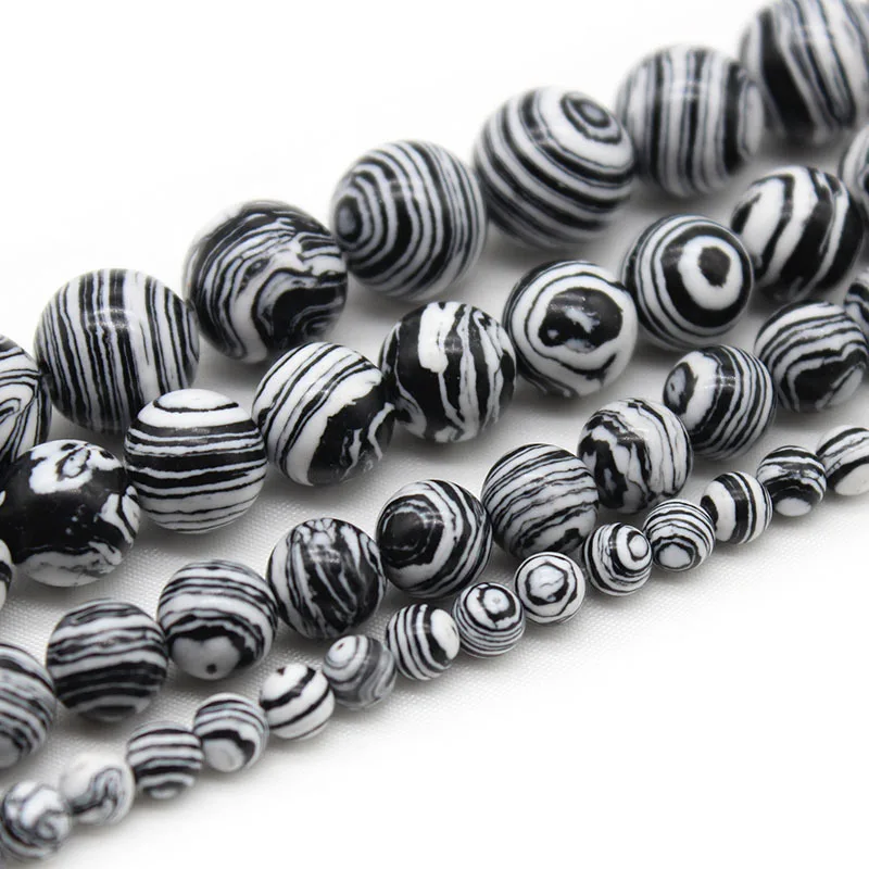 Natural Round stone Beads White Black Malachite Spacer Beads For jewelry Making DlY Bracelet Necklace Accessories 6/8/10mm - Image 5