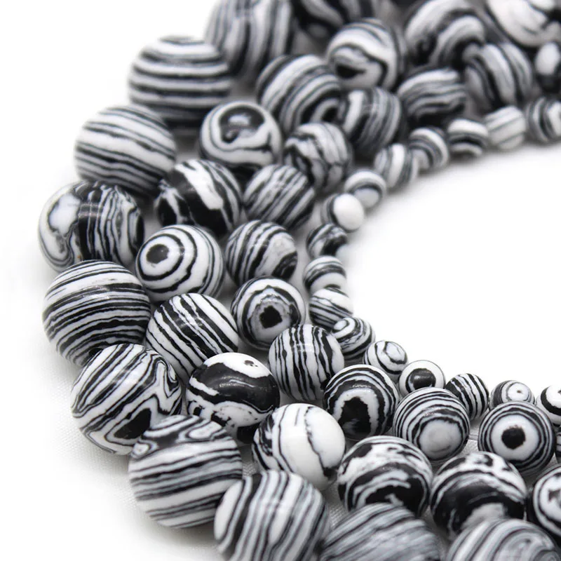 Natural Round stone Beads White Black Malachite Spacer Beads For jewelry Making DlY Bracelet Necklace Accessories 6/8/10mm - Image 6