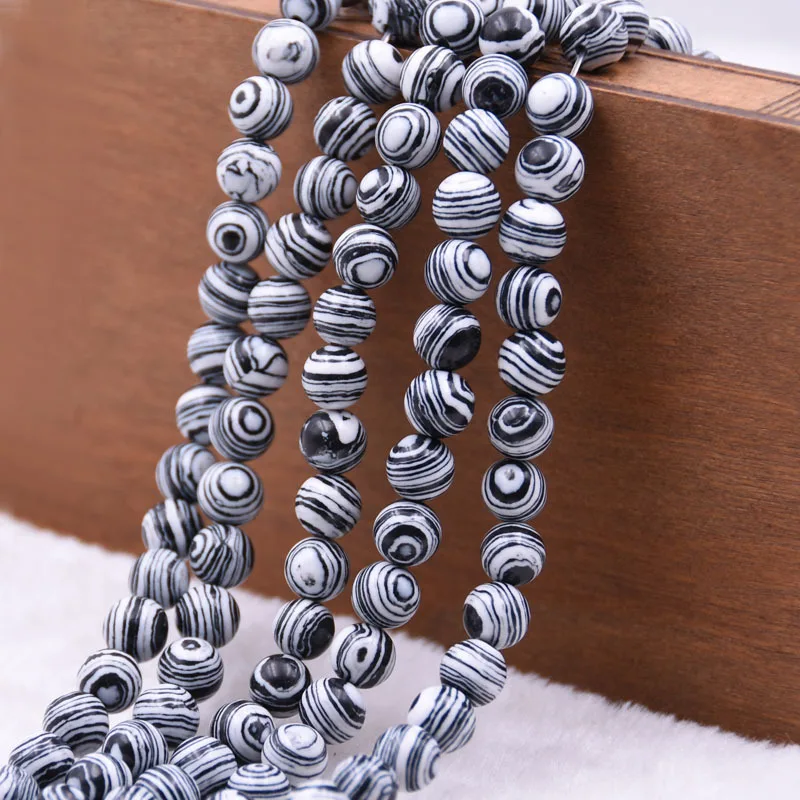 Natural Round stone Beads White Black Malachite Spacer Beads For jewelry Making DlY Bracelet Necklace Accessories 6/8/10mm