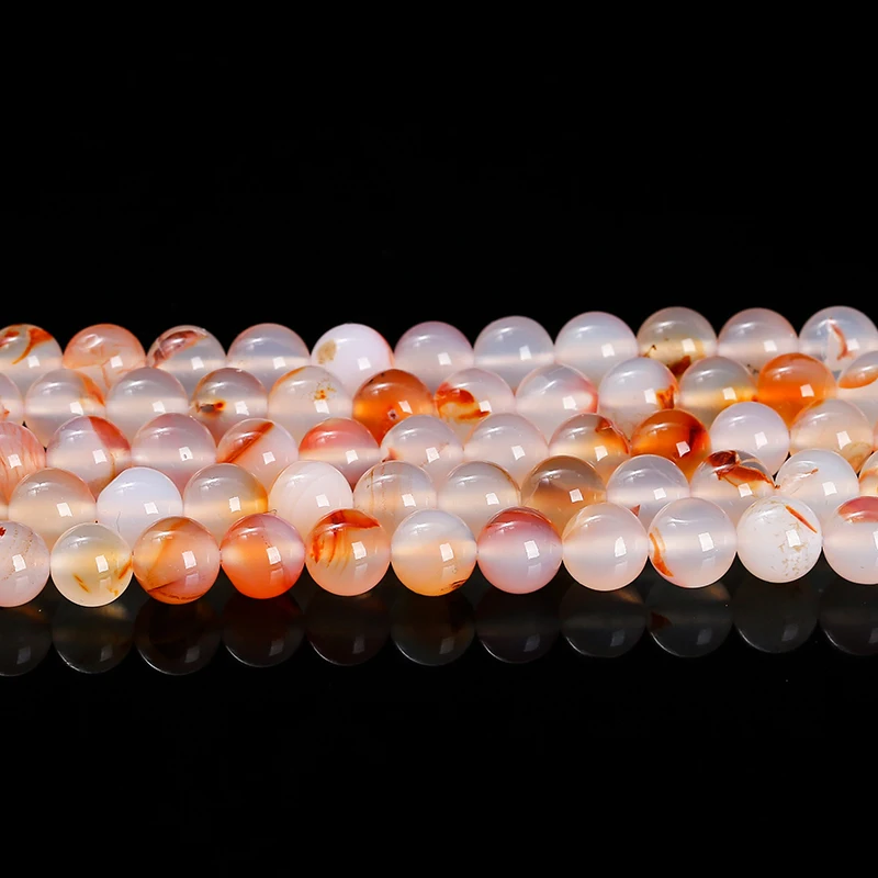 Natural Stone Red Plants Agate Bead Round Loose Spacer Bead For Jewlery Making Diy Bracelet Necklace Accessory Findings 15" Inch - Image 2