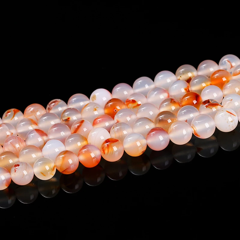 Natural Stone Red Plants Agate Bead Round Loose Spacer Bead For Jewlery Making Diy Bracelet Necklace Accessory Findings 15" Inch - Image 3