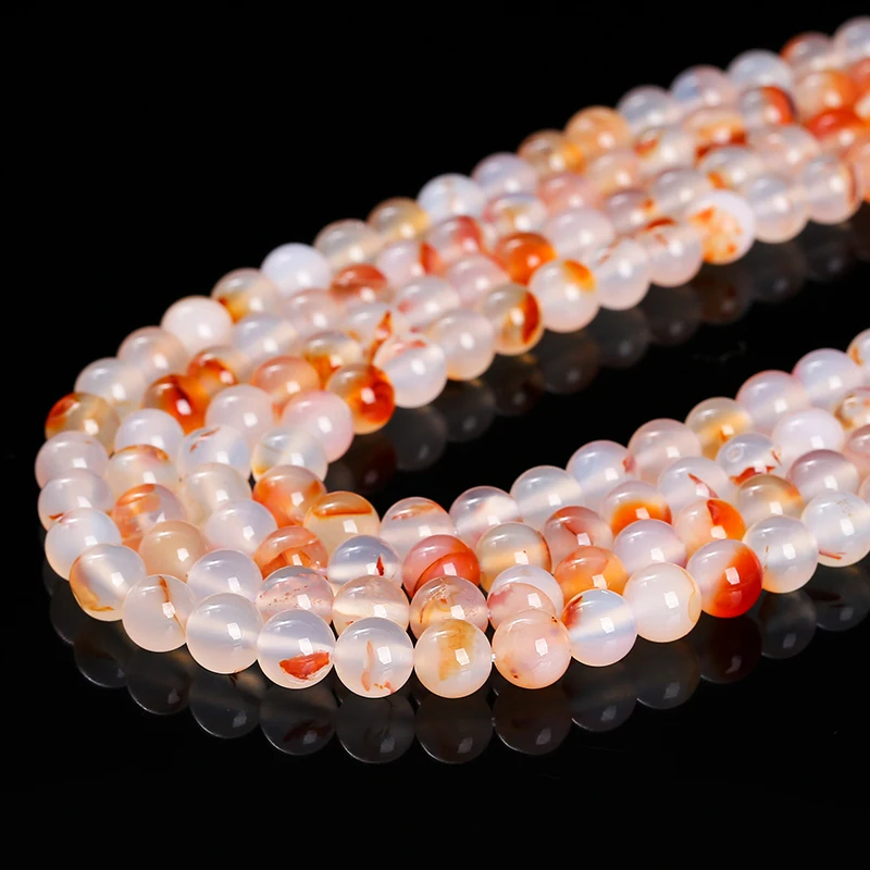 Natural Stone Red Plants Agate Bead Round Loose Spacer Bead For Jewlery Making Diy Bracelet Necklace Accessory Findings 15" Inch - Image 4