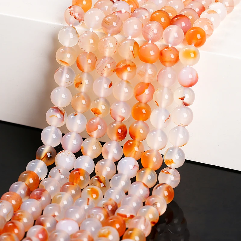 Natural Stone Red Plants Agate Bead Round Loose Spacer Bead For Jewlery Making Diy Bracelet Necklace Accessory Findings 15" Inch