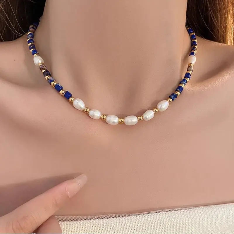 New Arrival 100% Natural Freshwater Pearl & Lapis Lazuli Stone 14K Gold Filled Female Beads Chain Necklace Jewelry For Women - Image 4