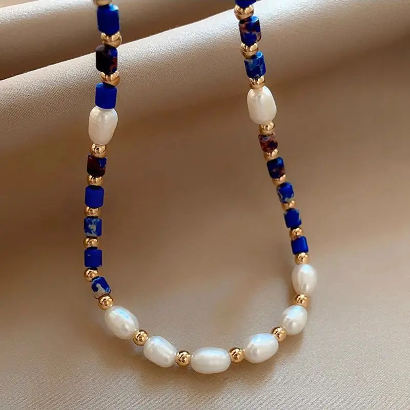 New Arrival 100% Natural Freshwater Pearl & Lapis Lazuli Stone 14K Gold Filled Female Beads Chain Necklace Jewelry For Women - Image 5