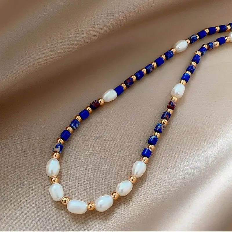 New Arrival 100% Natural Freshwater Pearl & Lapis Lazuli Stone 14K Gold Filled Female Beads Chain Necklace Jewelry For Women - Image 6