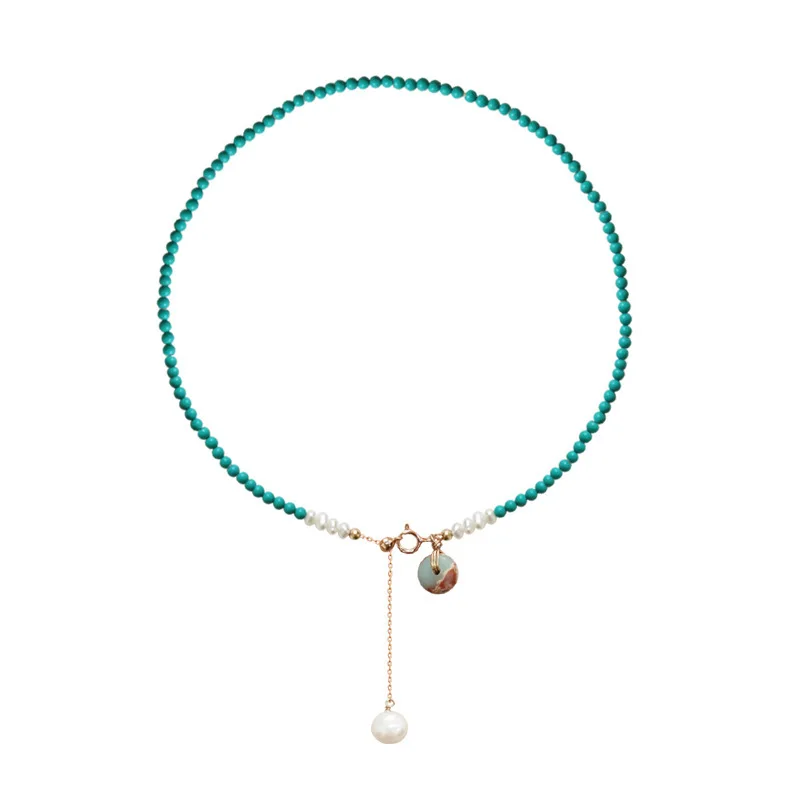 Bohemian 100% Natural Freshwater Pearl & Turquoise Stone 14K Gold Filled Ladies Chain Necklace Jewelry For Women Gifts - Image 6