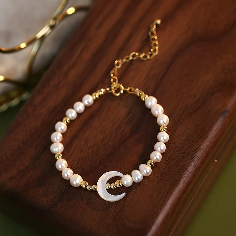 New Arrival Trendy Moon Design Natural Freshwater Pearl 14K Gold Filled Ladies Bracelet Jewelry For Women Birthday Gifts - Image 2