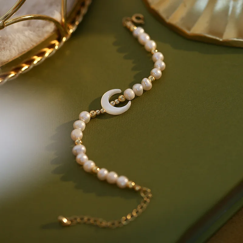 New Arrival Trendy Moon Design Natural Freshwater Pearl 14K Gold Filled Ladies Bracelet Jewelry For Women Birthday Gifts - Image 3