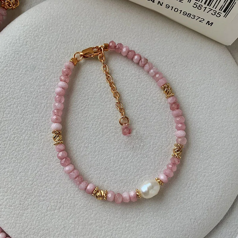 New Arrival Trendy Pink Crystal & Natural Freshwater Pearl 14K Gold Filled Female Jewelry Set For Women Necklace Bracelet Gifts - Image 6