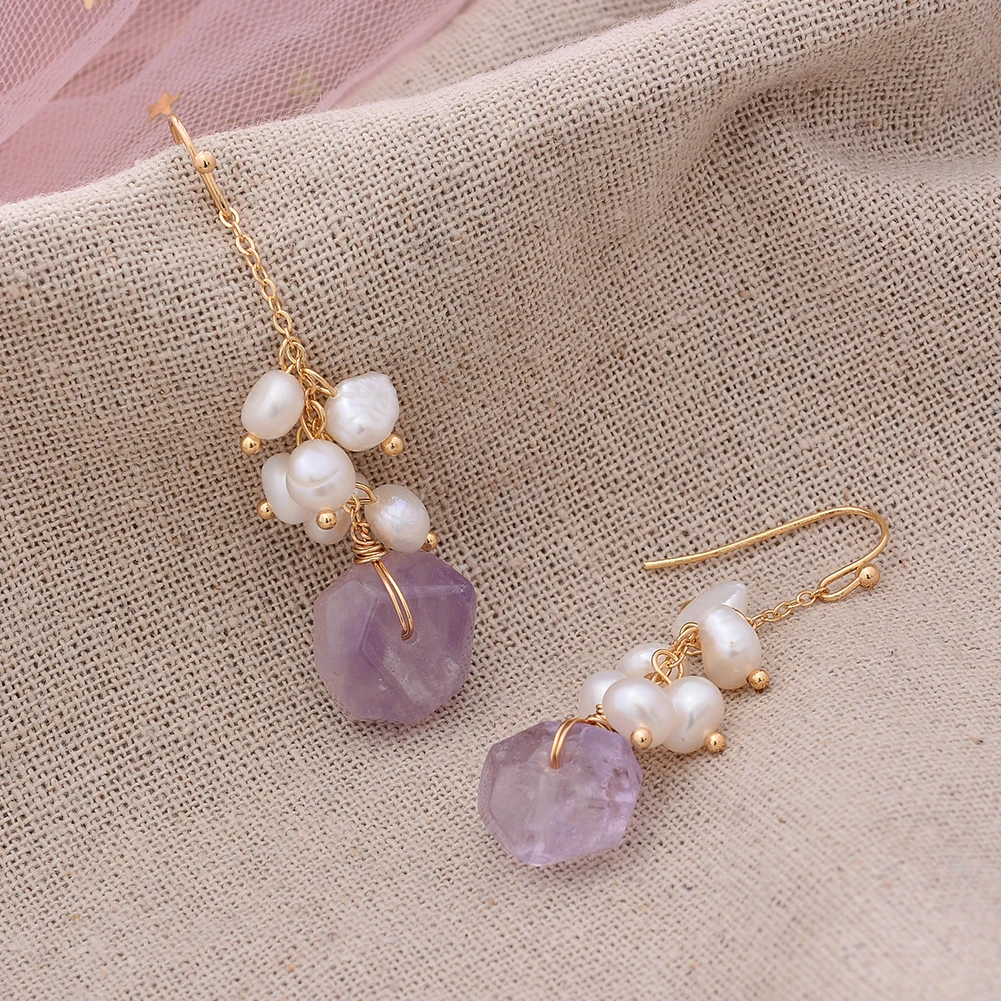 Original Handmade 14K Gold Filled Natural Freshwater Pearl Irregular Amethyst Ladies Drop Earrings Jewelry Women Wedding Gift - Image 4