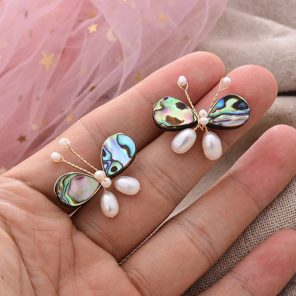 Original Handmade 14K Gold Filled Natural Freshwater Pearl Sweet Butterfly Animal Ladies Stud Earrings Luxury Jewelry Gift - Image 2