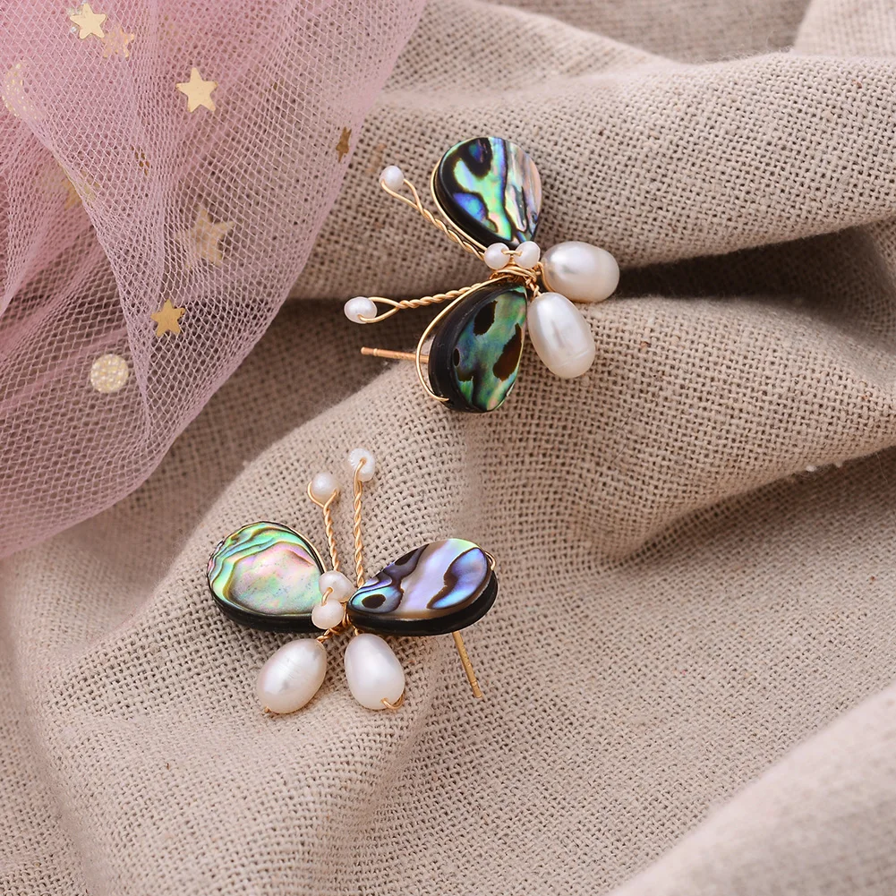 Original Handmade 14K Gold Filled Natural Freshwater Pearl Sweet Butterfly Animal Ladies Stud Earrings Luxury Jewelry Gift - Image 3