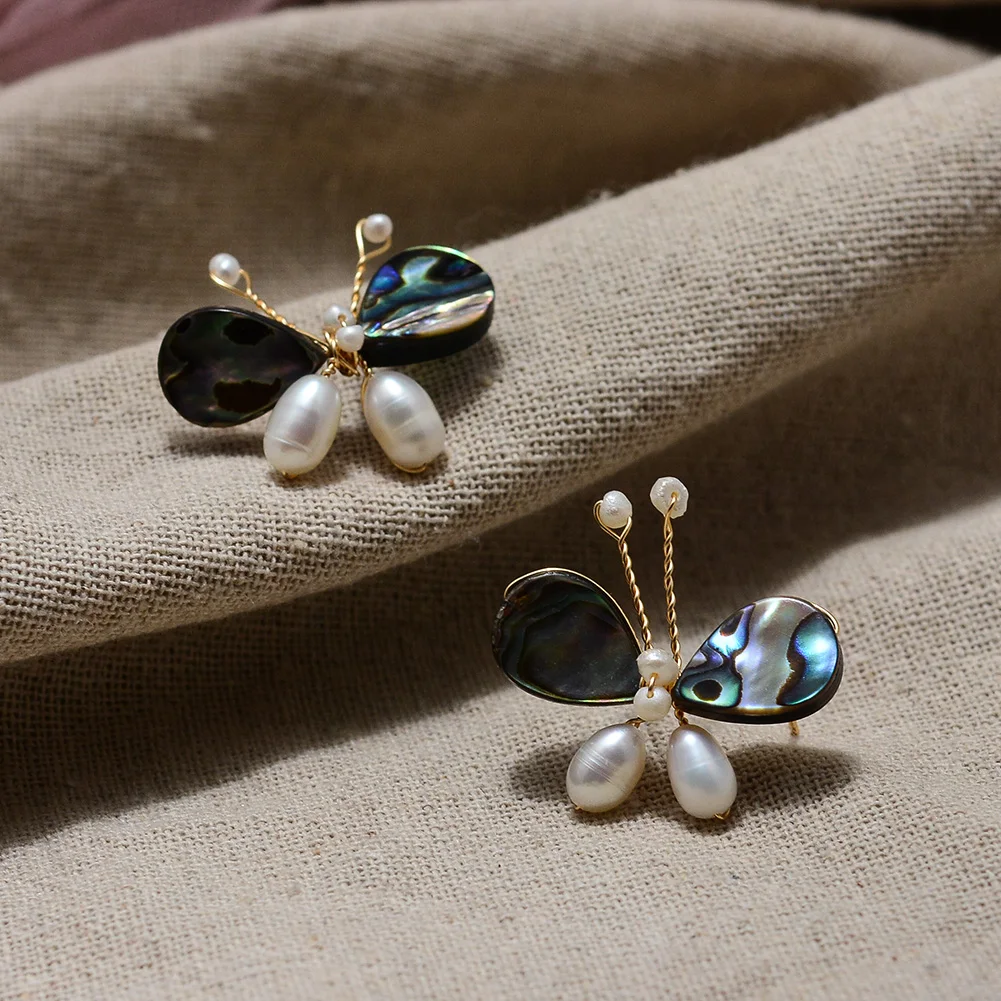 Original Handmade 14K Gold Filled Natural Freshwater Pearl Sweet Butterfly Animal Ladies Stud Earrings Luxury Jewelry Gift - Image 5